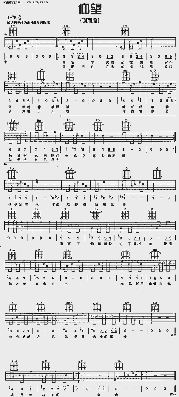 仰望—谢雨欣 - 曲谱 简谱 歌谱 琴谱 总谱 音乐教程