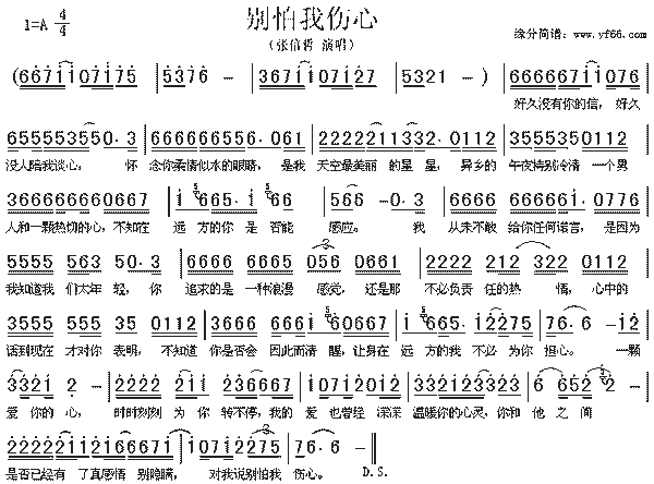 别怕我伤心简谱完整版图片