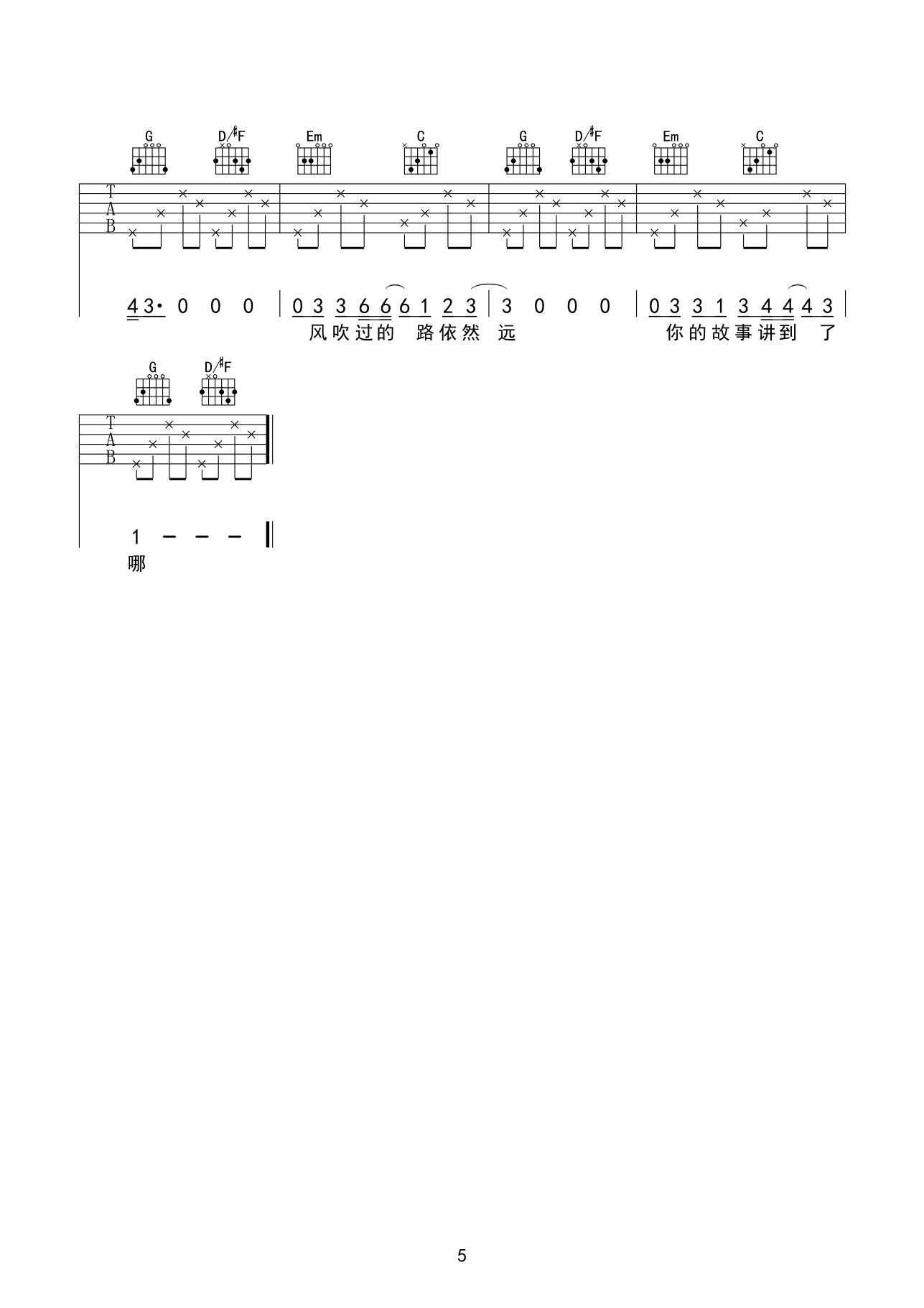 平凡之路 吉他谱 六线谱—朴树