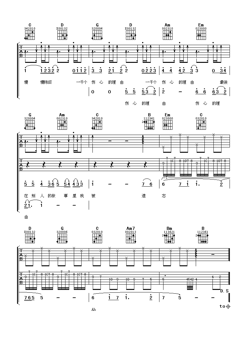 一亿个伤心吉他谱c调图片