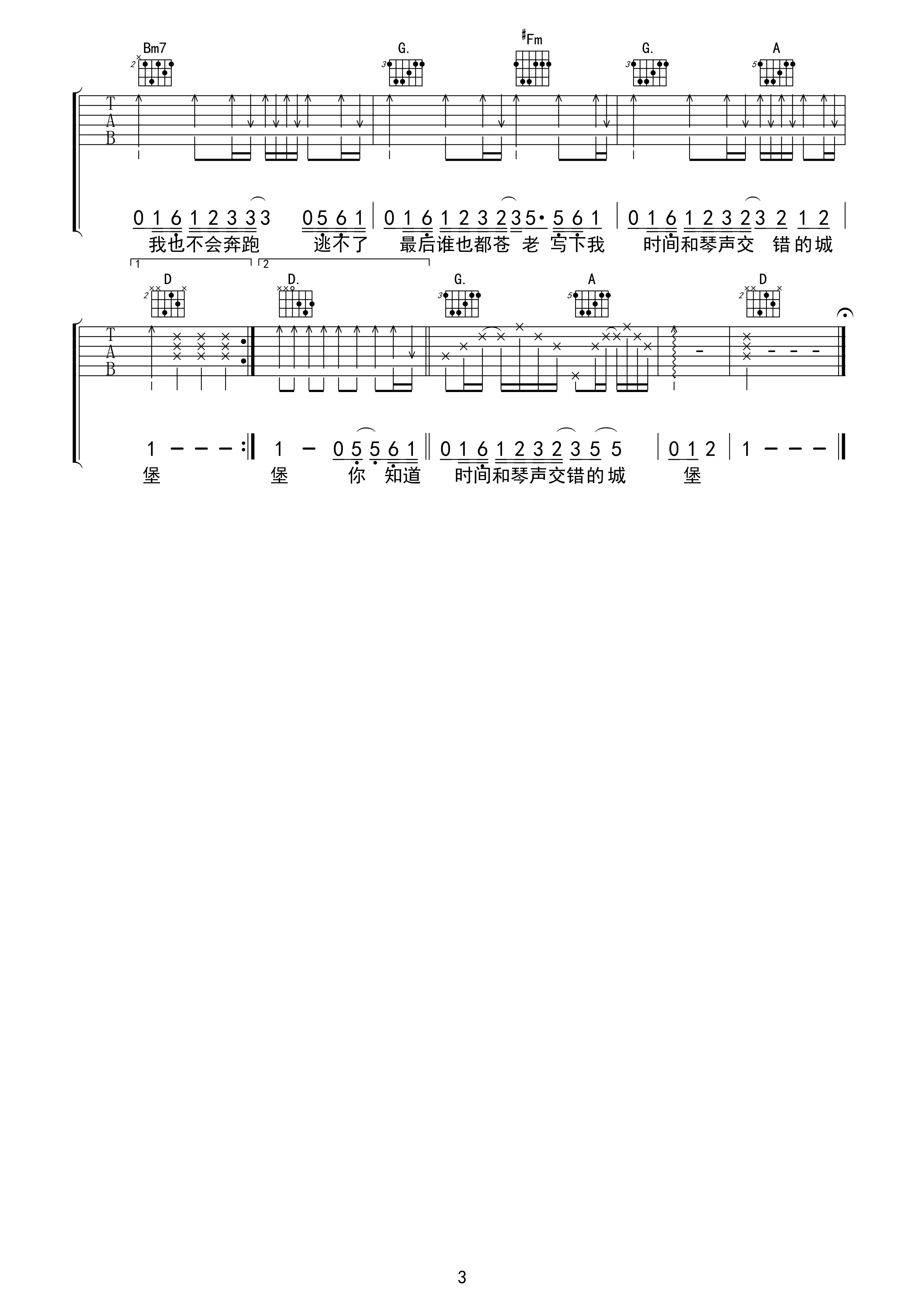 《小情歌》吉他谱指弹法 - 吉他谱 选用C调指法编配 - 中级谱子 - 六线谱(独奏/指弹谱) - 易谱库