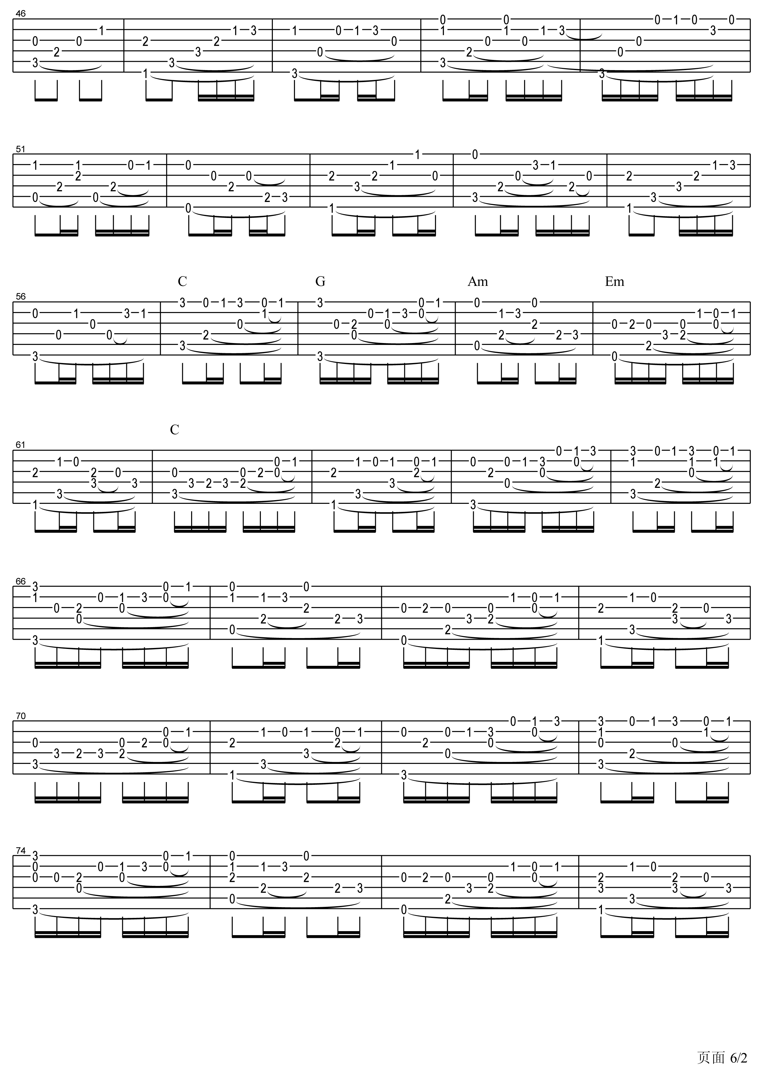 卡农吉他曲谱简单版图片