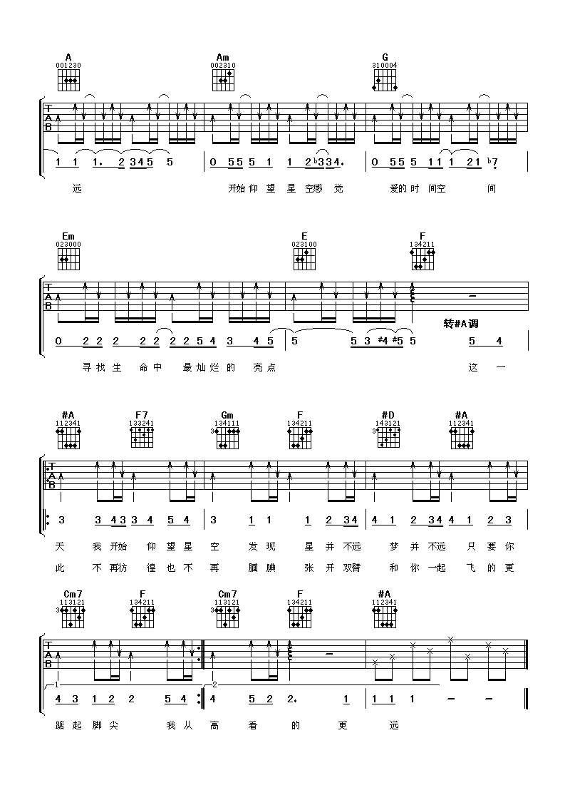 仰望星空吉他谱张杰